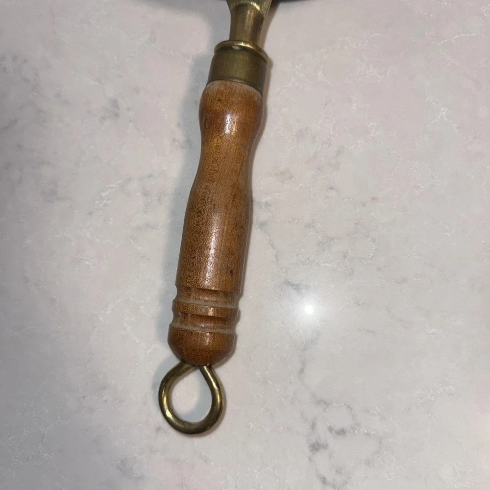 Vtg Copper and Brass Colander Strainer Kitchenware Brass And Wood Handle